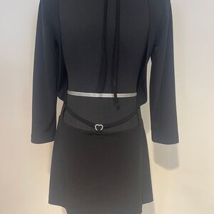 Black Open Back Long Sleeve Shirt with Heart Detail